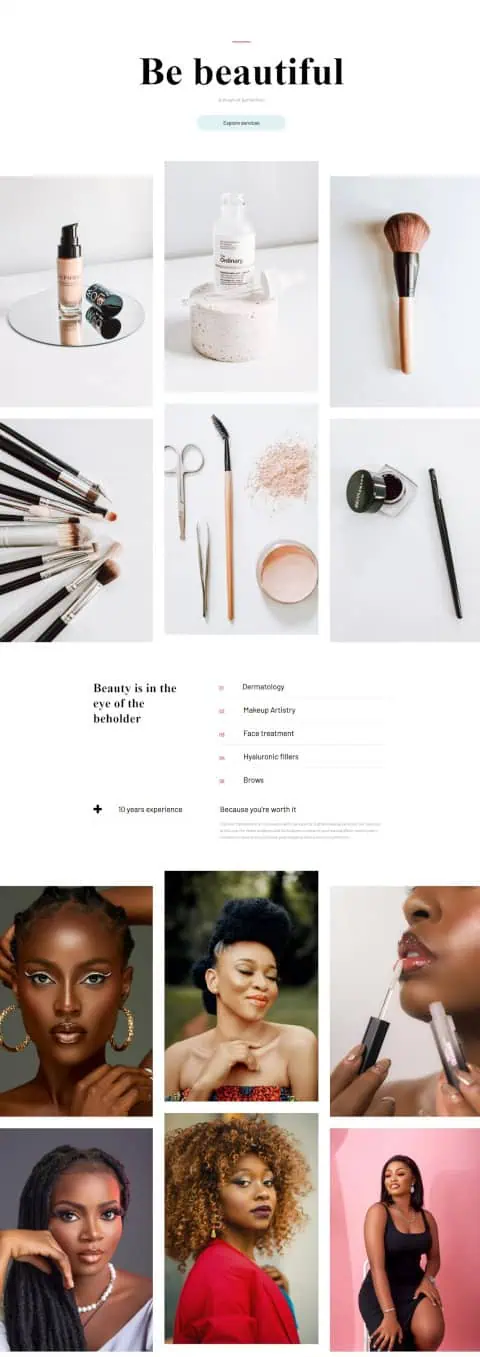 Homepage of a beauty consultant website designed by FiwiWeb