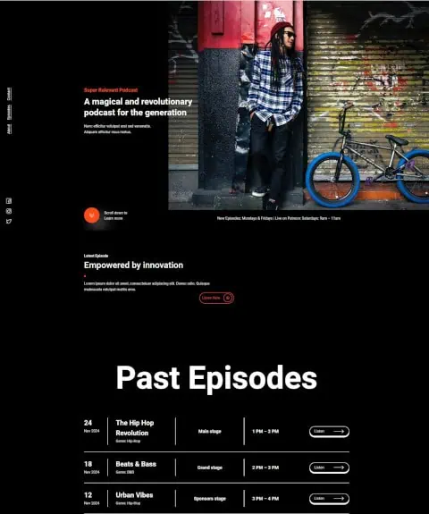 Homepage of a music podcast website designed by FiwiWeb
