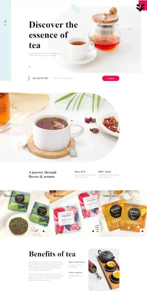 Homepage of a tea company website designed by FiwiWeb