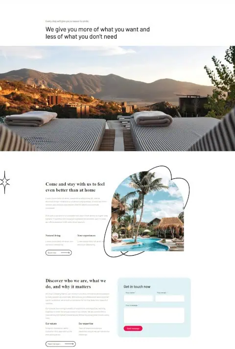 Homepage of a boutique resort website designed by FiwiWeb