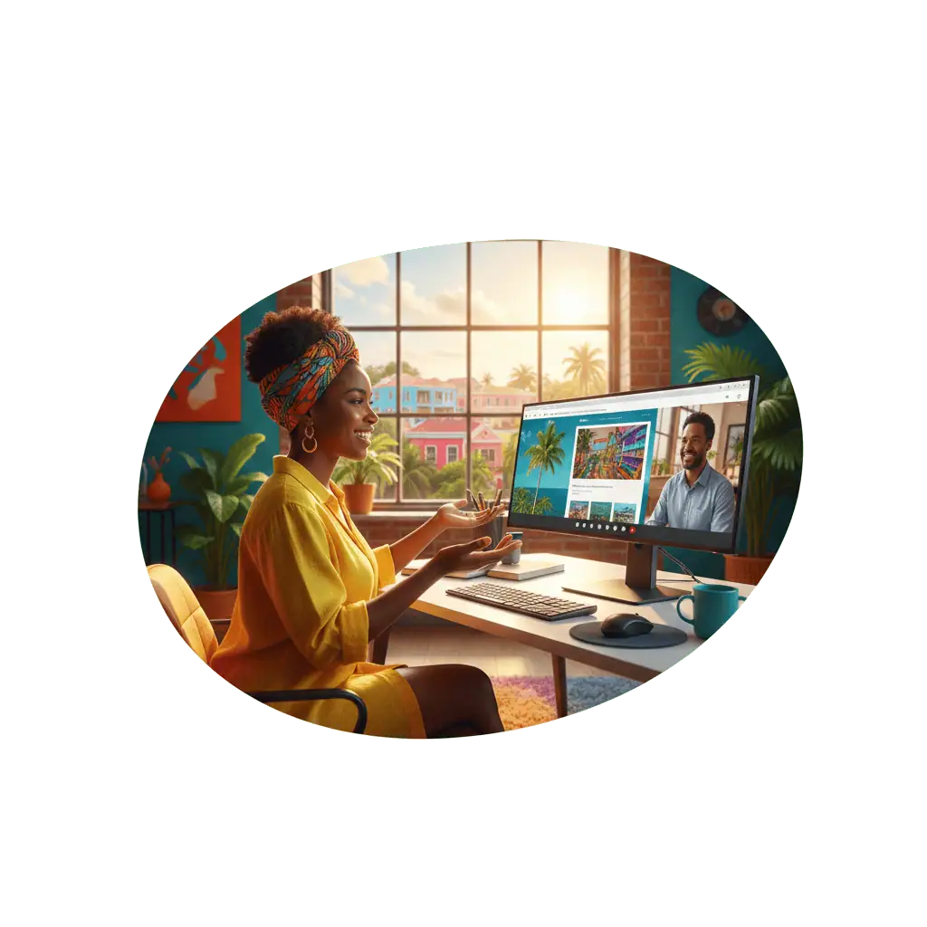 A business owner on a video call with her designer, reviewing her new website