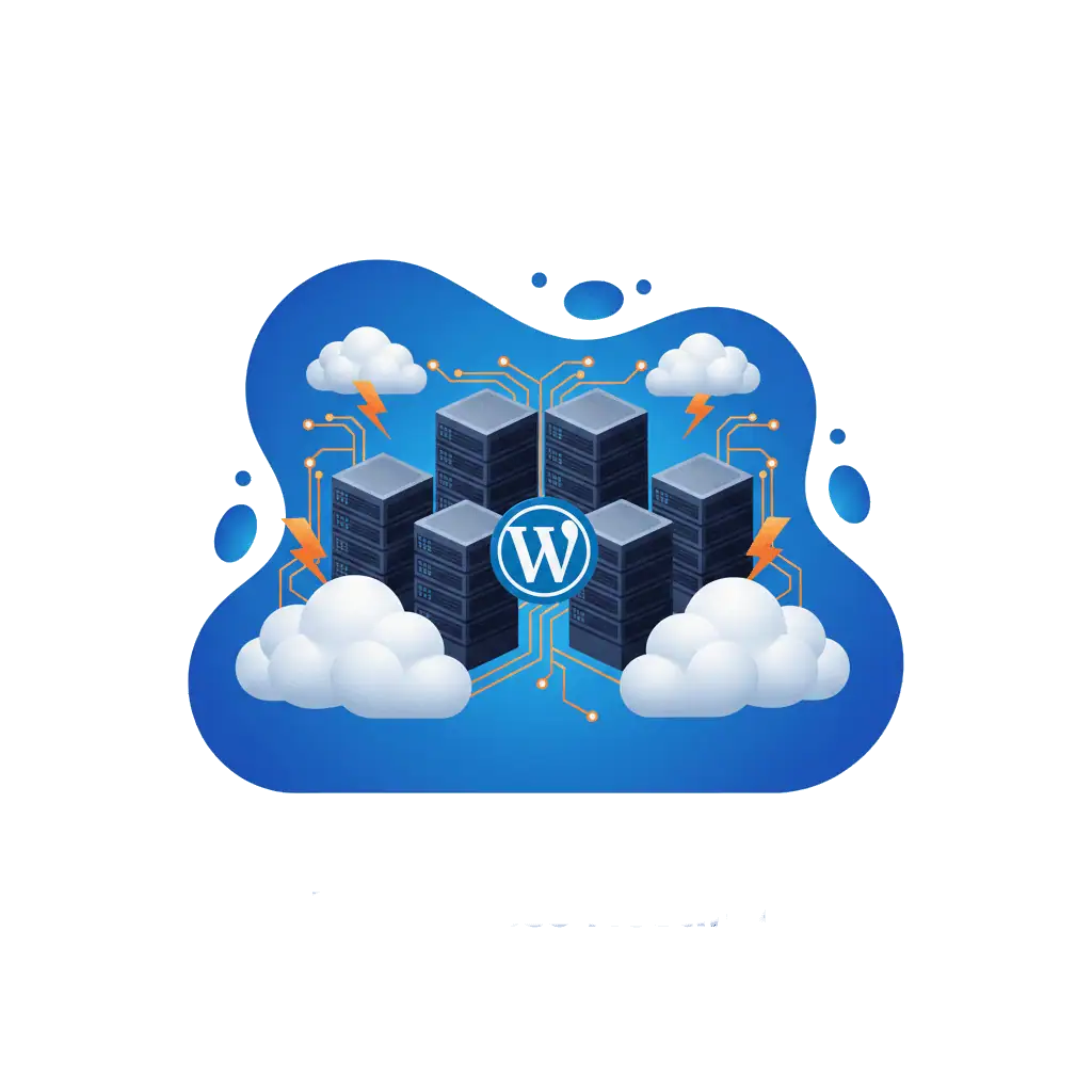Illustration of WordPress servers in the cloud